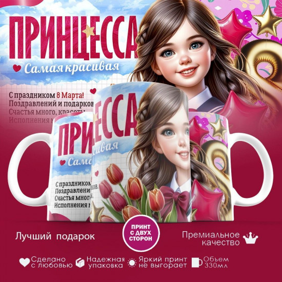 Кружка с принтом «Принцесса самая красивая»
