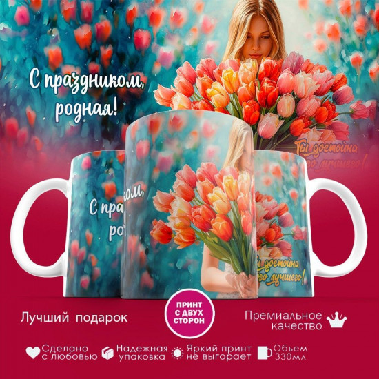 Кружка с принтом «С праздником, родная»