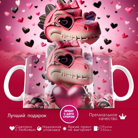 Кружка с принтом «Динозаврик Сердца»