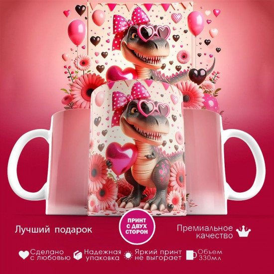 Кружка с принтом «Динозаврик Сердца»