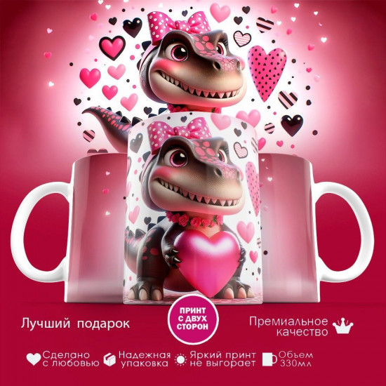 Кружка с принтом «Динозаврик Сердца»