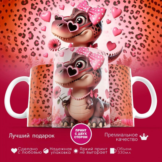 Кружка с принтом «Динозаврик Сердца»