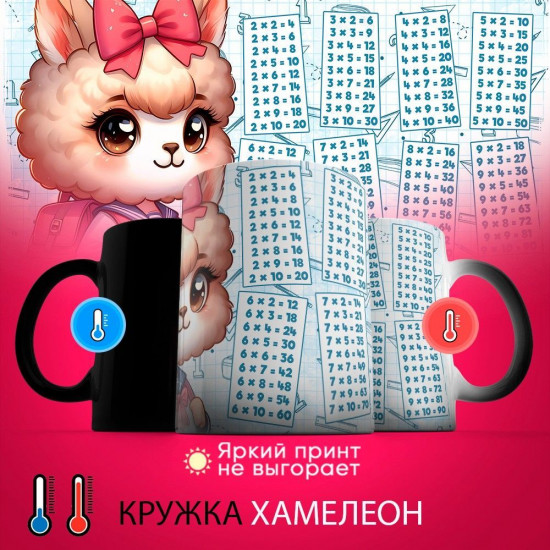 Кружка-хамелеон с принтом «Альпака. Таблица умножения»