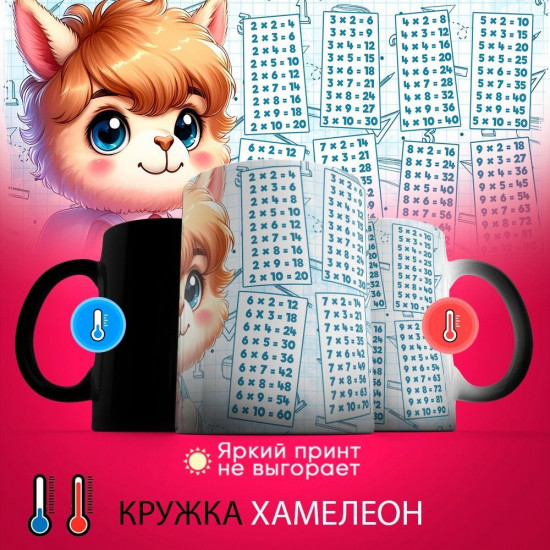 Кружка-хамелеон с принтом «Альпака. Таблица умножения»