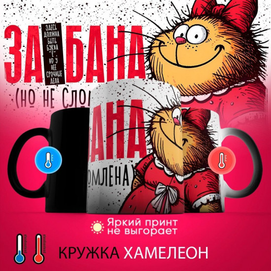 Кружка-хамелеон с принтом «Кошка»