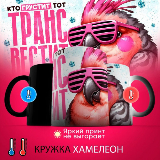 Кружка-хамелеон с принтом «Кто грустит, тот трансвестит»