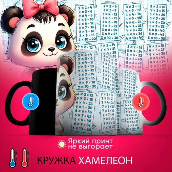 Кружка-хамелеон с принтом «Панда. Таблица умножения»