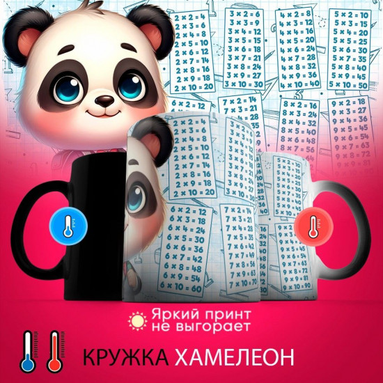 Кружка-хамелеон с принтом «Панда. Таблица умножения»