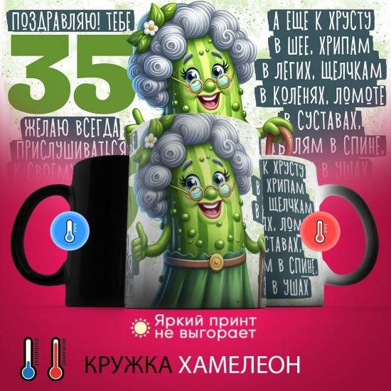 Кружка-хамелеон с принтом «Поздравляю! Тебе 35»