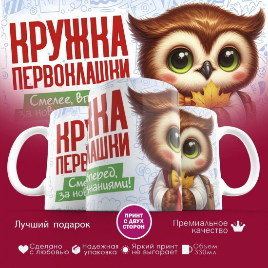 Кружка с принтом «Кружка первоклашки смелее вперед, за новыми знаниями»