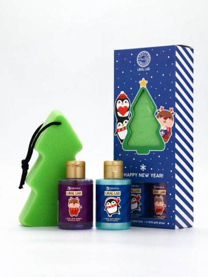 Набор гелей для душа с мочалкой новогодний подарочный «Gift for you»
