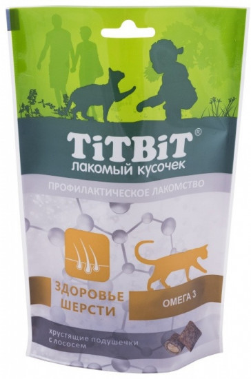 Лакомство для кошек со вкусом лосося «Здоровье шерсти»доровье шерсти подушечки лосось 60 г 1 шт