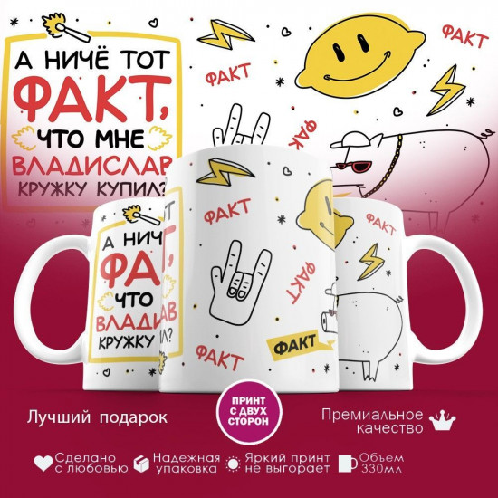 Кружка с принтом «А ниче тот факт, что мне Владислав кружку купил»