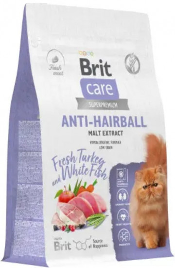 Сухой корм для взрослых кошек с белой рыбой и индейкой «Anti-Hairball»