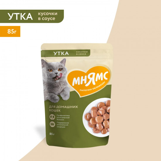 Корм для домашних кошек «Кусочки в соусе с уткой»