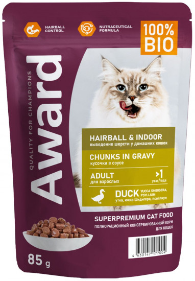 Корм для кошек с уткой в соусе «Hairball & Indoor»