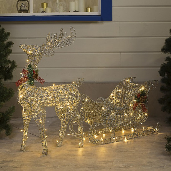 Фигура светодиодная «Олень с санями»