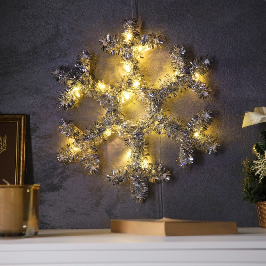 Фигура светодиодная из мишуры «Снежинка серебристая»