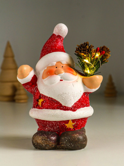 Фигурка светящаяся «Дед Мороз в красной шубке с еловой веточкой»