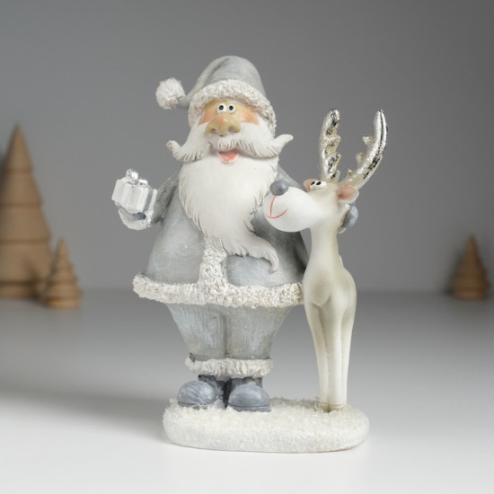 Фигурка «Дед Мороз в серой шубе с серым оленем»