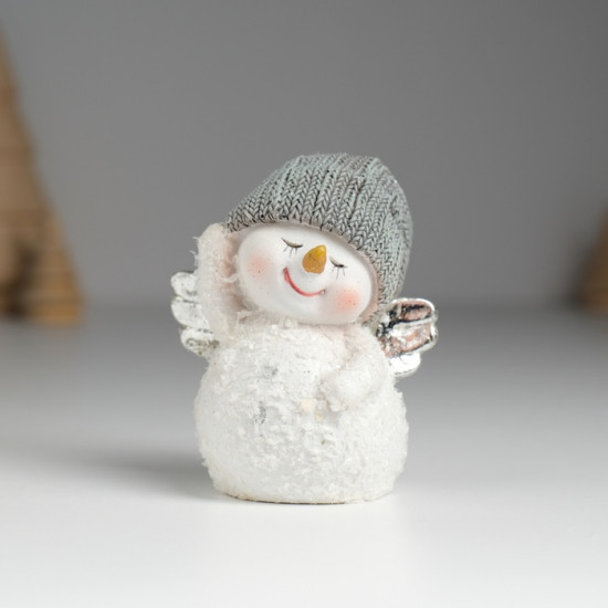 Фигурка «Снеговичок с серебристыми крыльями в вязанном колпаке»