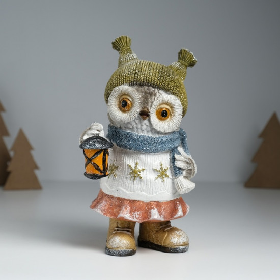 Фигурка «Совушка в свитере со снежинками, с фонариком»