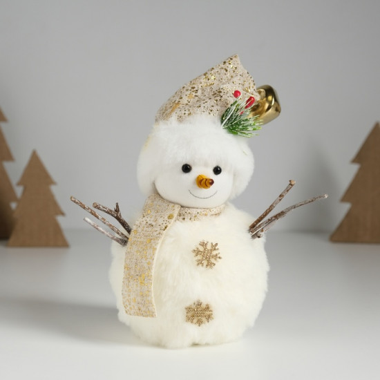 Фигурка «Снеговик меховой с веточкой на шапке»