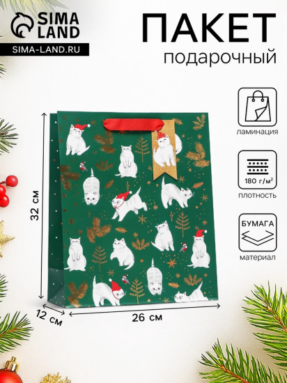 Пакет подарочный ламинированный «Новогодние котики»