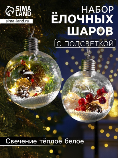 Набор шаров елочных «Ветка ели и ягоды»
