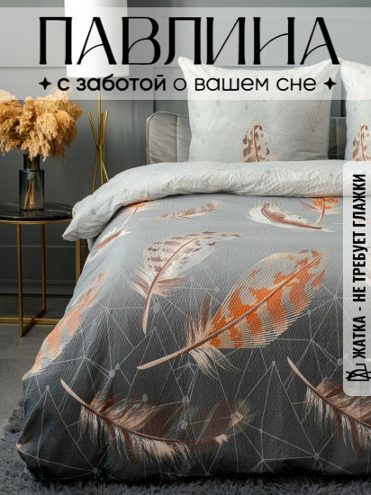 Комплект постельного белья «Перья на сером»