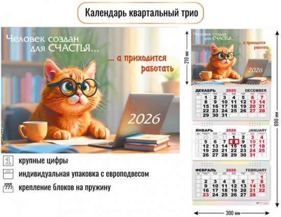 Календарь трио на 2026 год «Кот»
