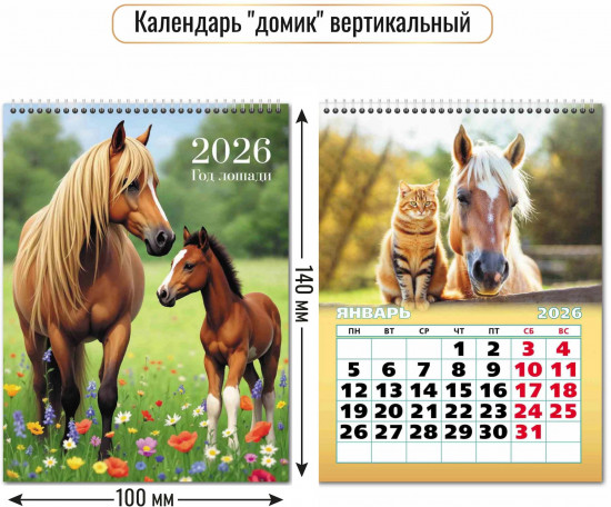 Календарь-домик вертикальный на 2026 год «Символ года. Лучшие друзья»