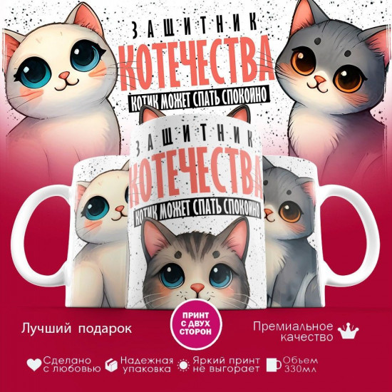 Кружка с принтом «Защитник котечества»