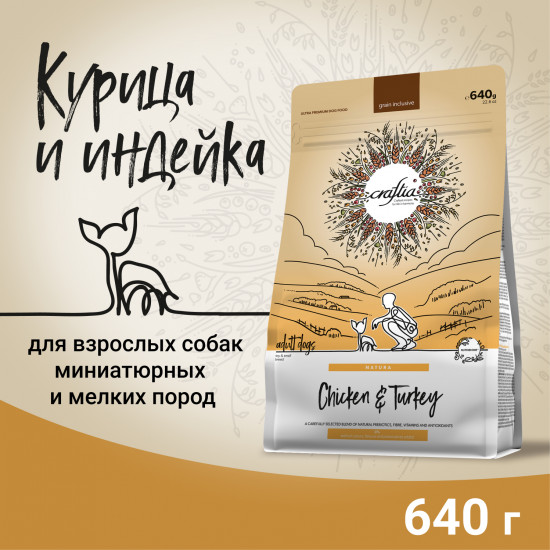 Корм для взрослых собак миниатюрных и мелких пород из курицы и индейки «Natura»