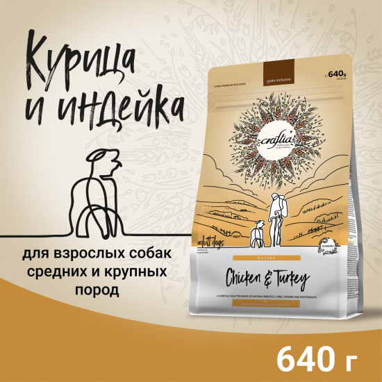 Корм для взрослых собак средних и крупных пород из курицы и индейки «Natura»