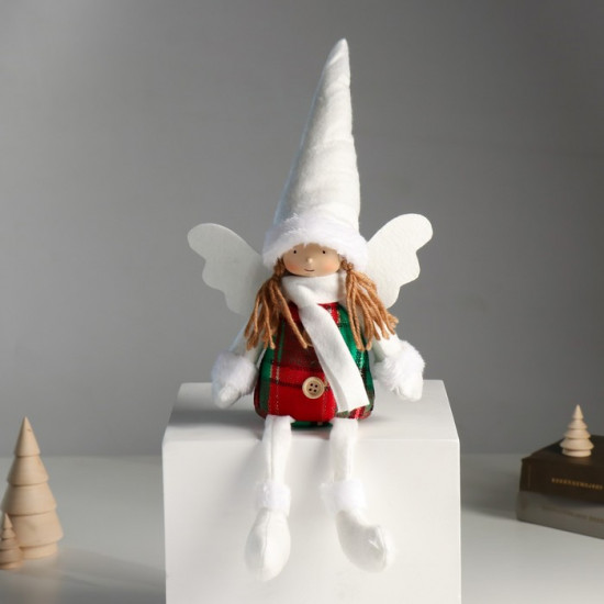 Кукла интерьерная текстильная «Ангелочек в красно-зелёном сарафане»