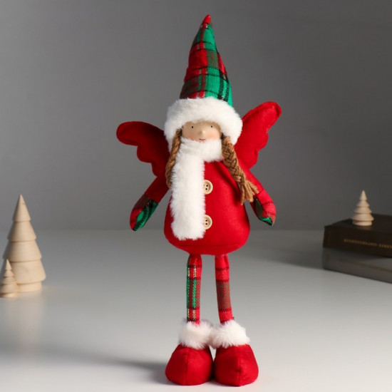 Кукла интерьерная текстильная «Ангелочек в красном наряде, клетчатый колпак»