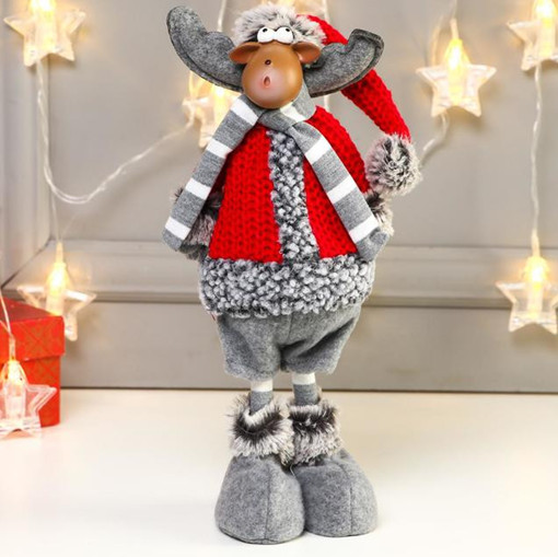 Кукла интерьерная текстильная «Лосик в красной шубке и колпаке»