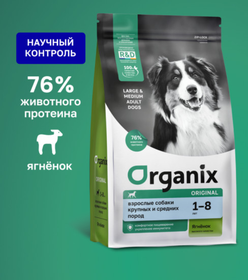 Корм сухой для взрослых собак крупных и средних пород с ягнёнком, фруктами и овощами