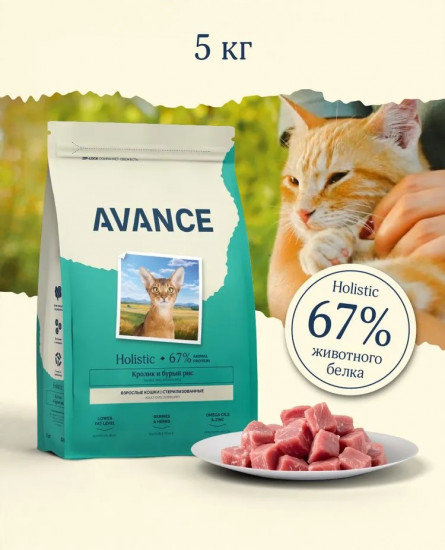 Корм сухой для стерилизованных кошек с кроликом и бурым рисом