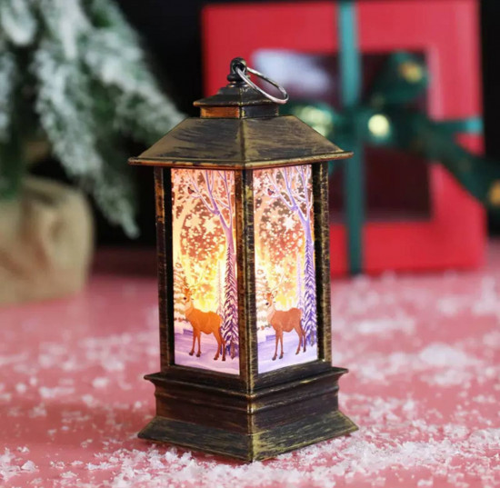 Декоративный светящийся фонарь с зимним рисунком
