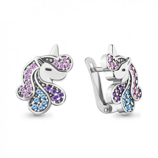 Серьги из серебра с фианитами и шпинелью