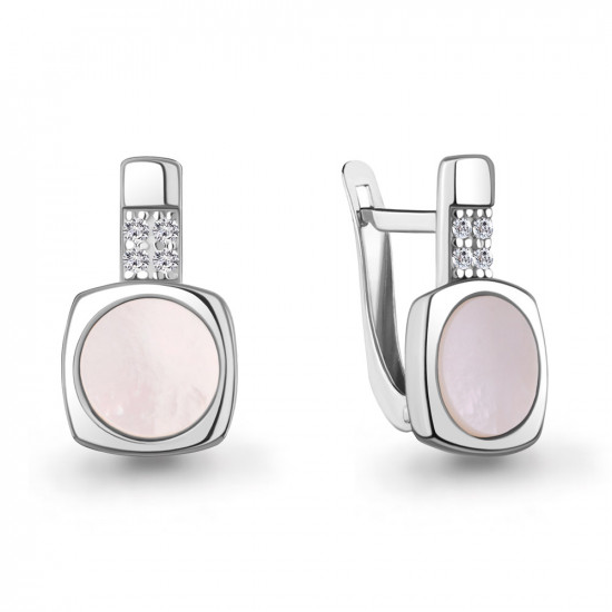 Серьги из серебра с перламутром и фианитами
