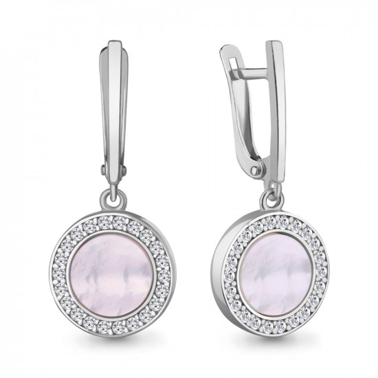 Серьги из серебра с перламутром и фианитами