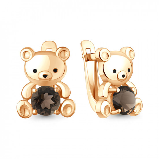 Серьги из золоченого серебра с кварцами и эмалью