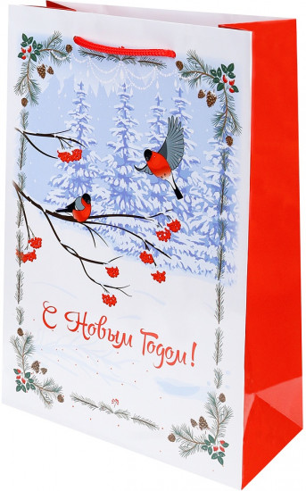 Пакет подарочный «Снегири на ветвях»
