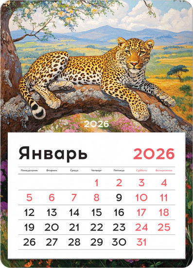 Календарь отрывной на магните на 2026 год «Леопард»