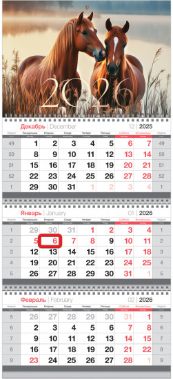 Календарь на 2026 год квартальный «Лошади»