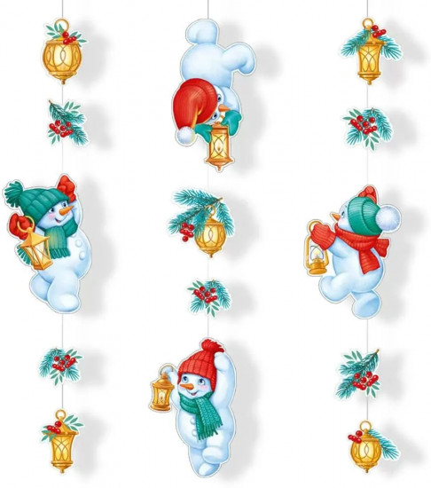 Гирлянда на нитях «Снеговики с волшебными фонариками»