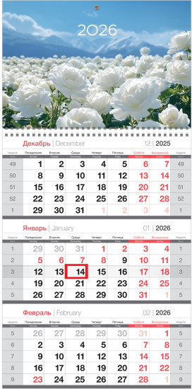 Календарь на 2026 год квартальный «Белые розы»